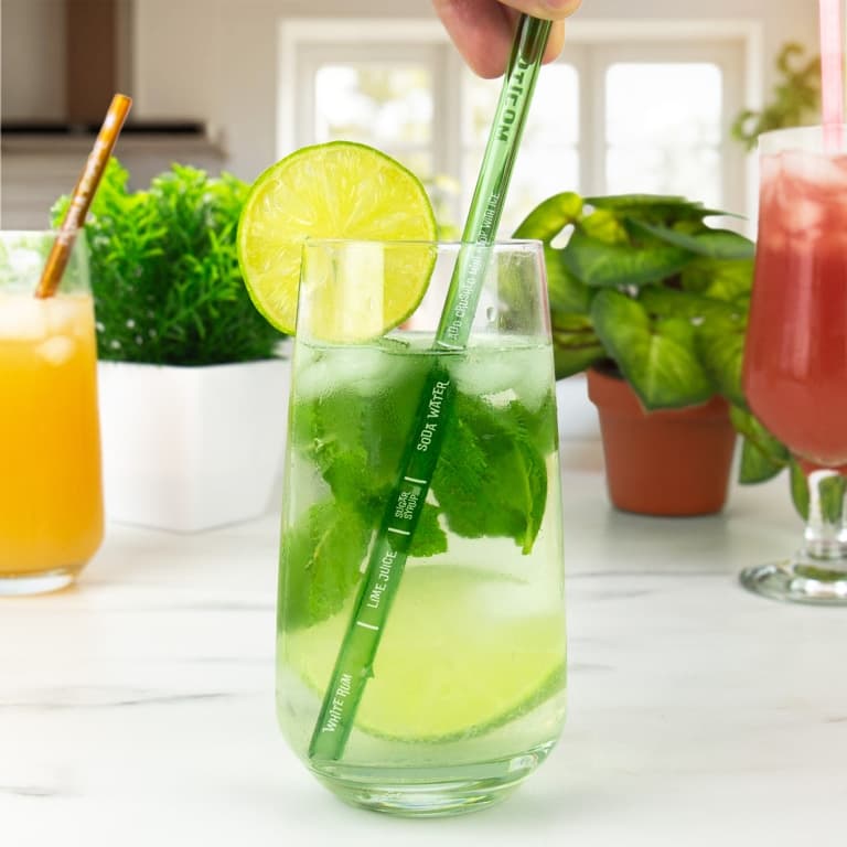 Glazen cocktailrietjes met recepten (set van 6)