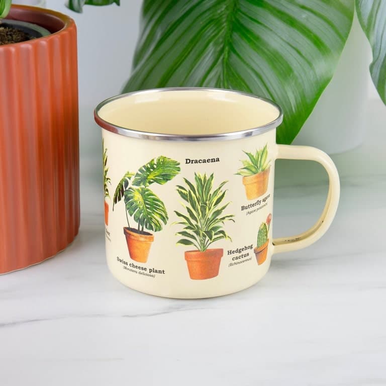 Emaille mok met planten