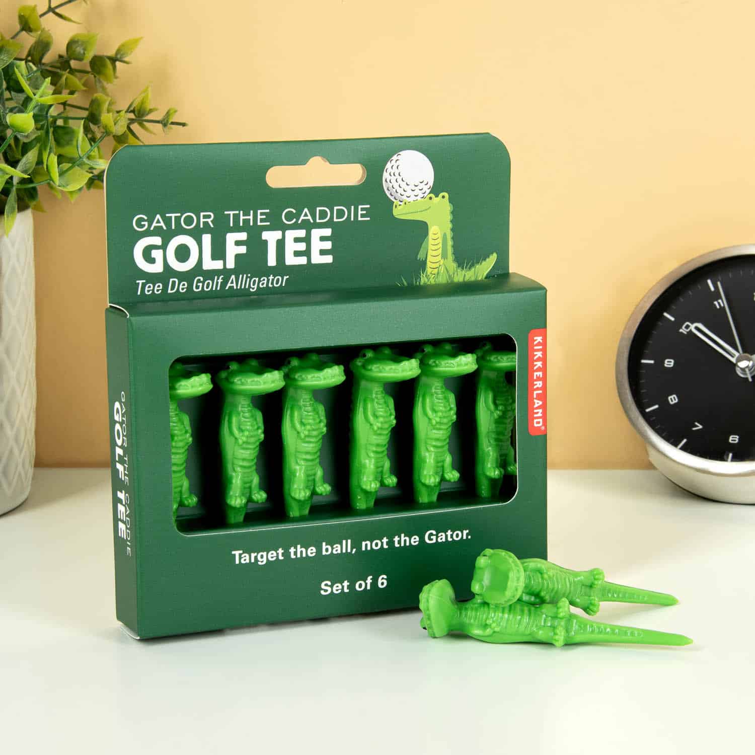 Alligator golftees (set van 6) in verpakking met twee losse alligators