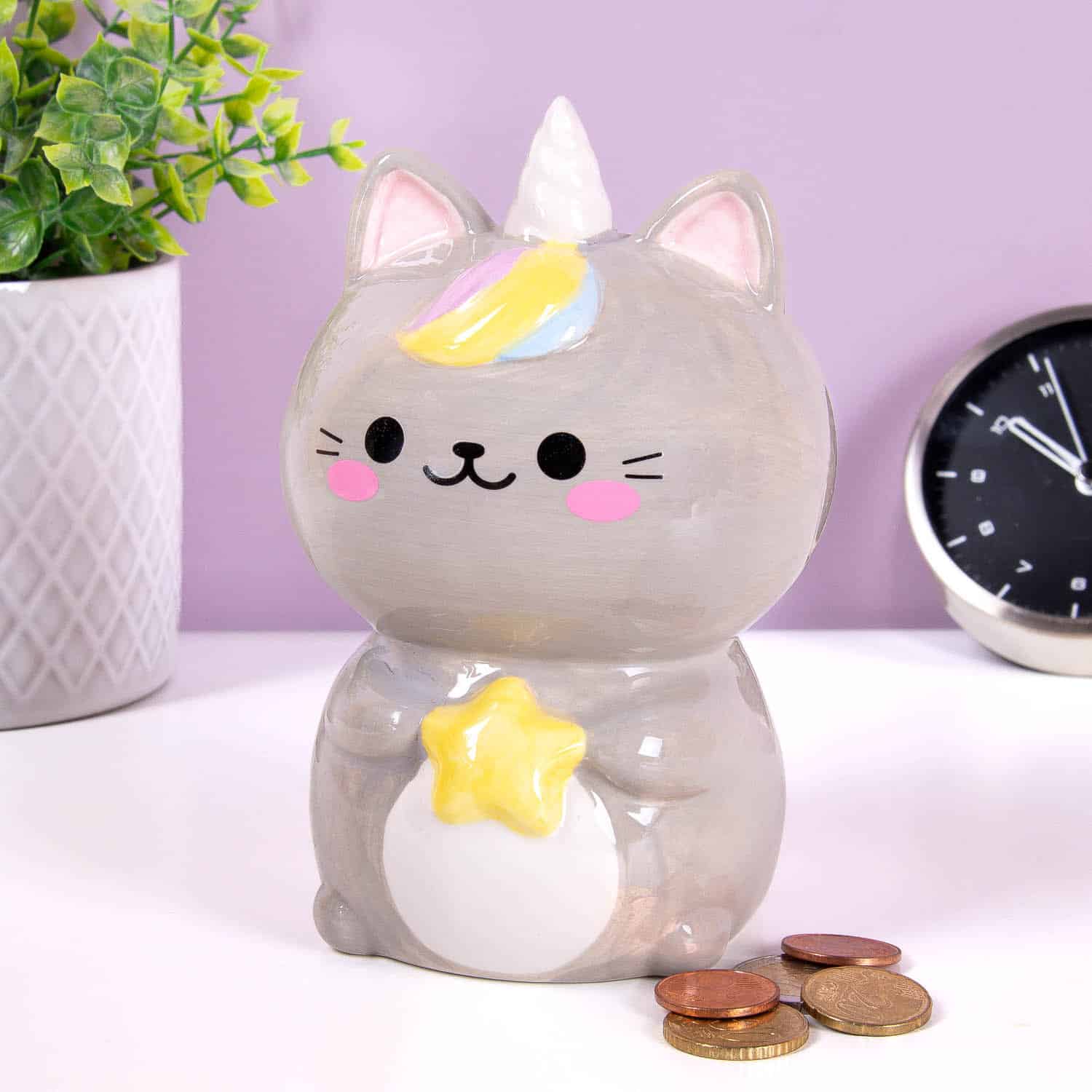 Kawaii kat spaarpot - Grijs/ster