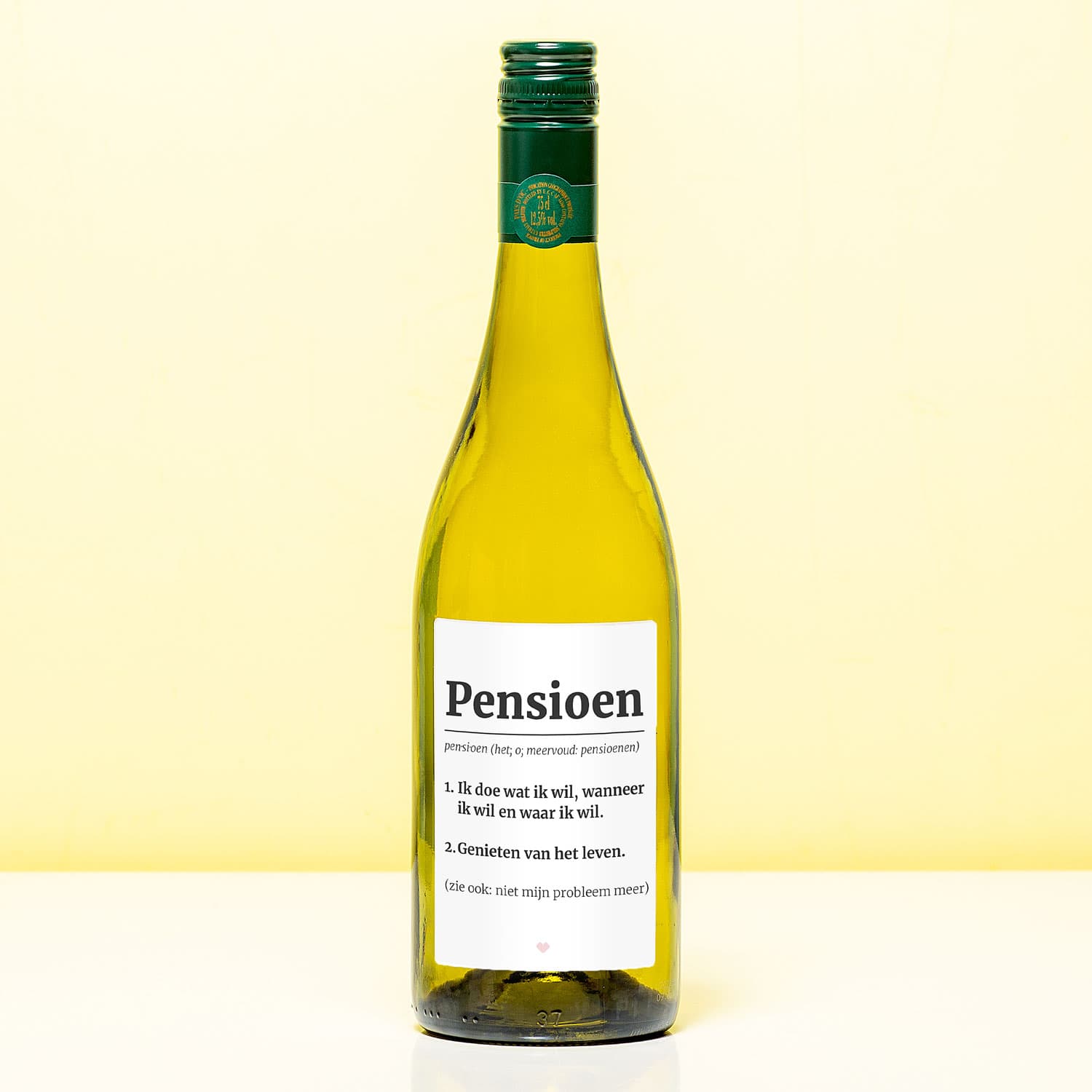 Wijnfles Pensioen woordenboek – Wit (Sauvignon Blanc)