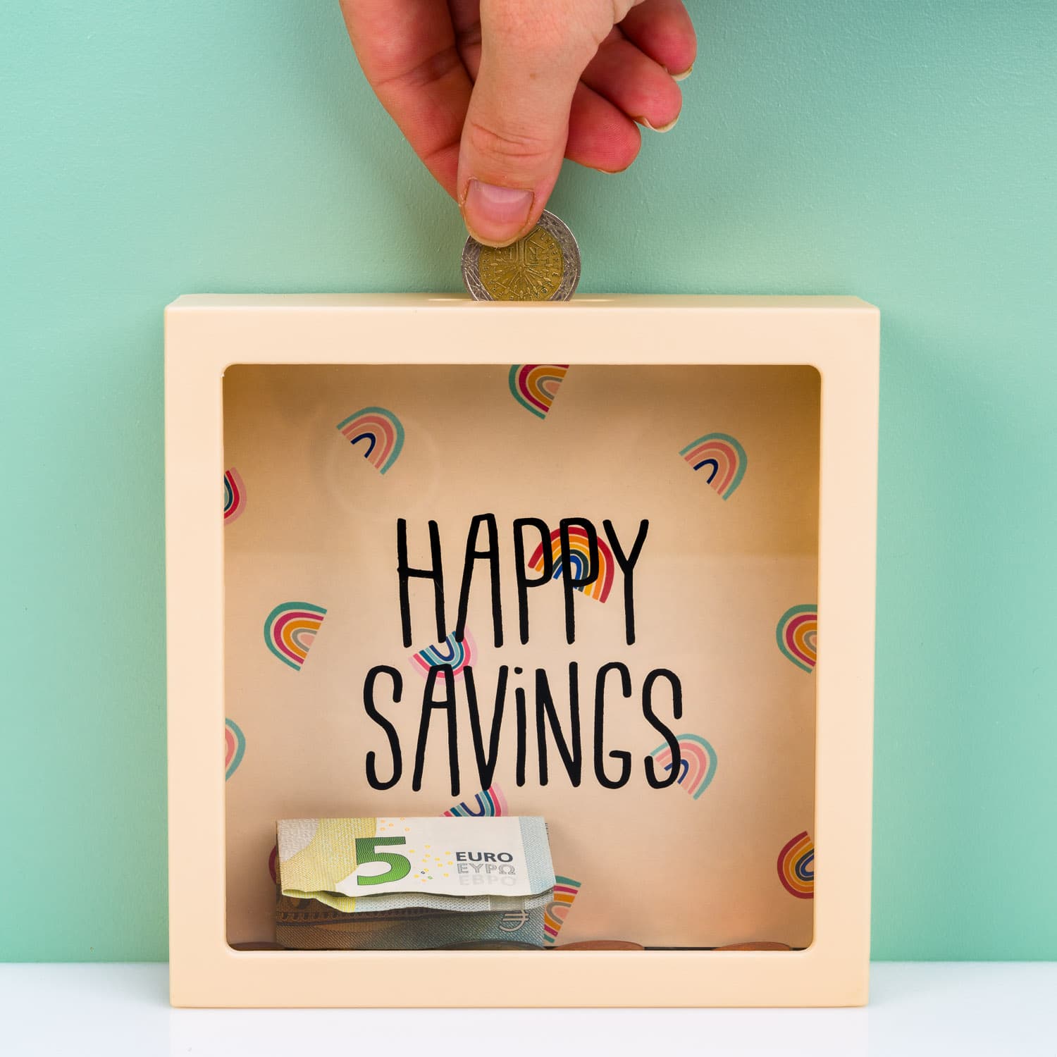 Transparante spaarpot – Happy Savings