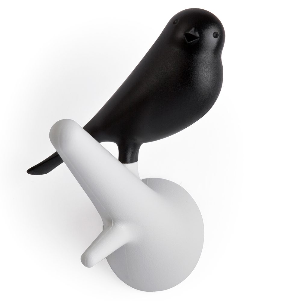 Qualy Vogel Kapstokhaken (set Van 2) - Wit/zwart