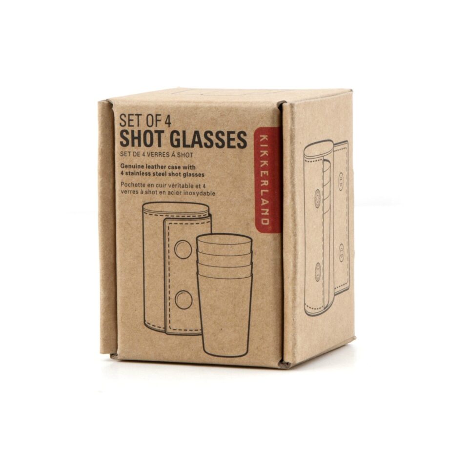 Shotglaasjes met leren hoes (set van 4)