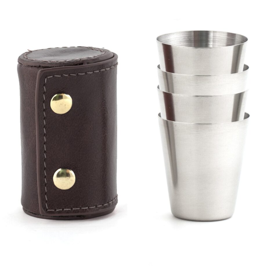 Shotglaasjes met leren hoes (set van 4)