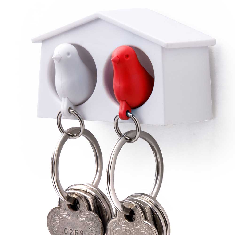 Mini Sparrow Duo Sleutelhanger - Wit/Rood - Qualy Mini Sparrow Duo Sleutelhanger - Wit/Rood - Qualy
