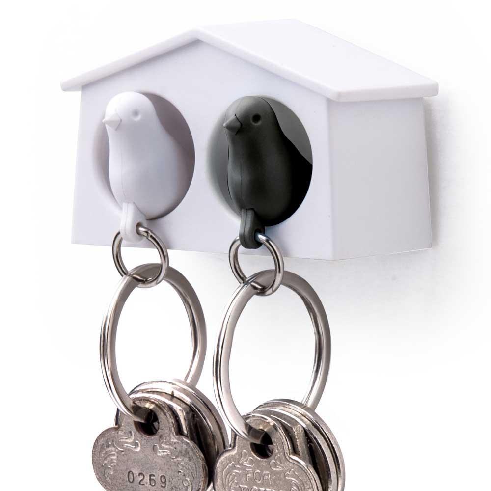 Mini Sparrow Duo Sleutelhanger - Wit/Zwart - Qualy Mini Sparrow Duo Sleutelhanger - Wit/Zwart - Qualy