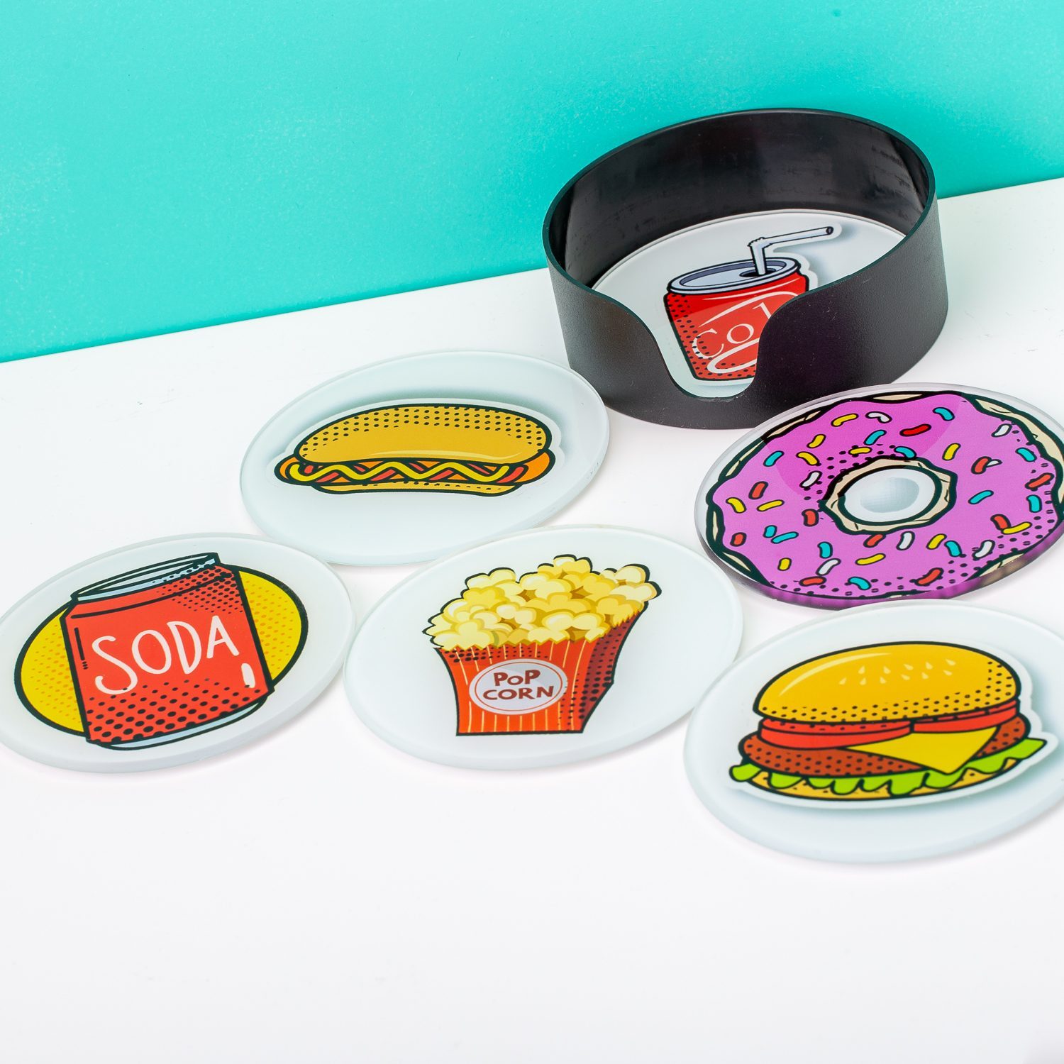 Balvi Glazen Onderzetters (set Van 6) - Fastfood