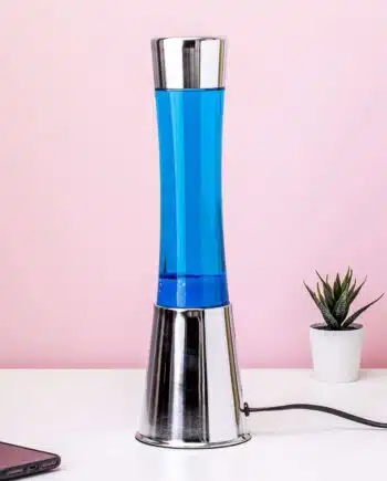 Lavalamp zilver met blauwe vloeistof en navy lava