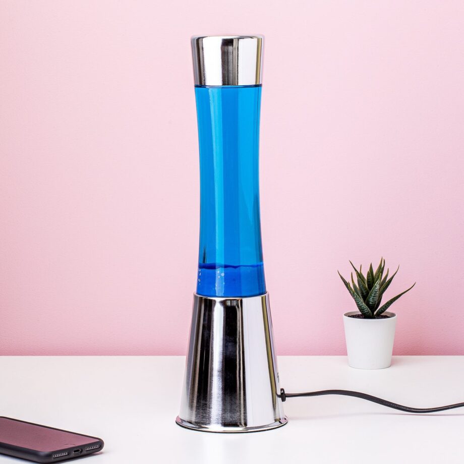 Lavalamp zilver met blauwe vloeistof en navy lava