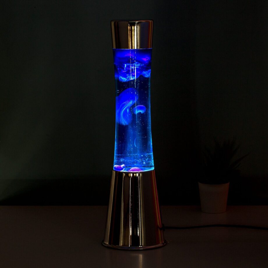 Lavalamp zilver met blauwe vloeistof en navy lava