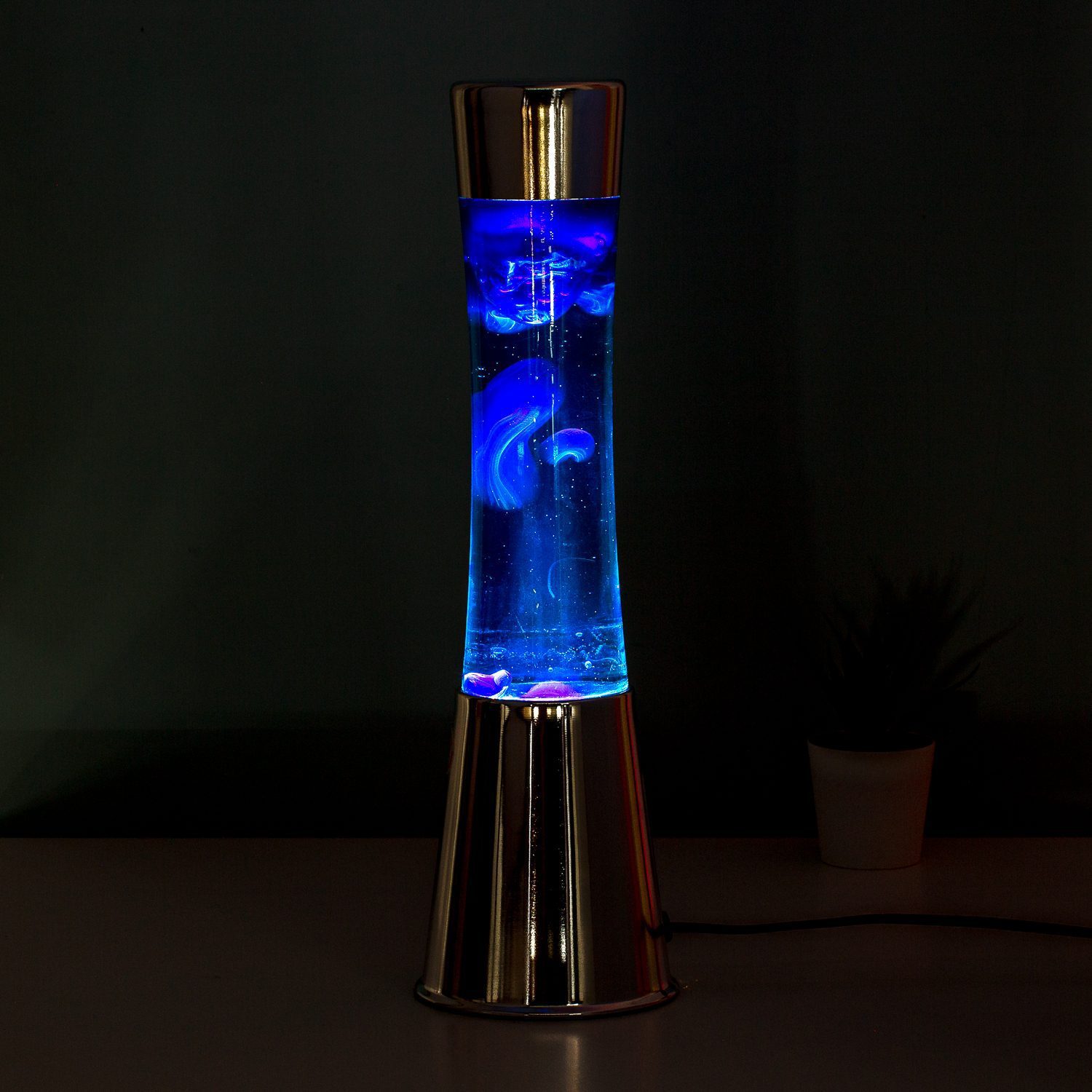 Fisura Lavalamp zilver met blauwe vloeistof en navy lava