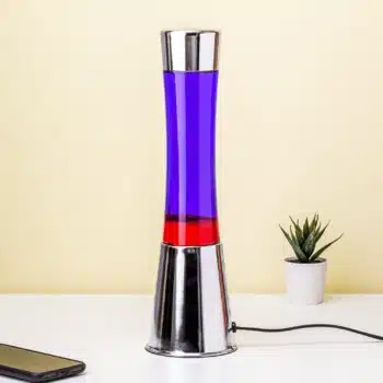 Lavalamp zilver met paarse vloeistof en rode lava