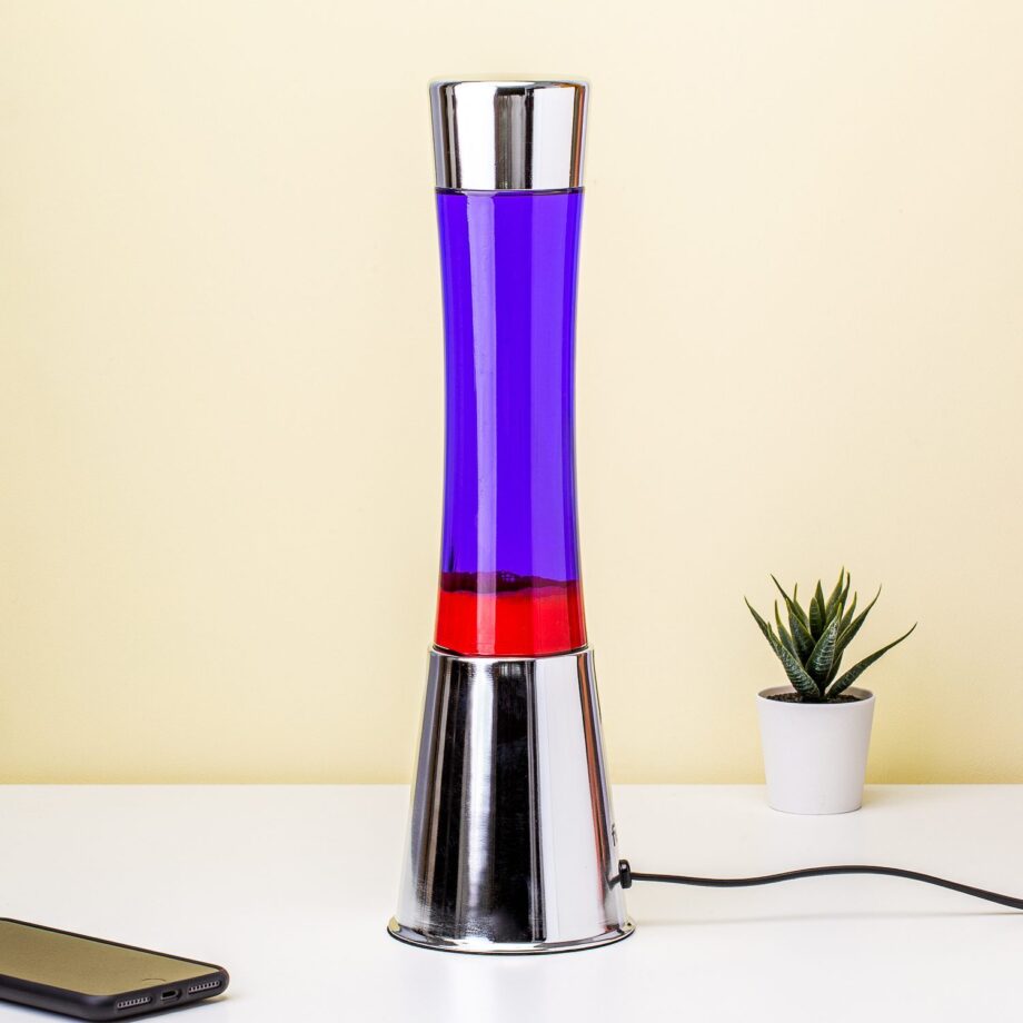 Lavalamp zilver met paarse vloeistof en rode lava