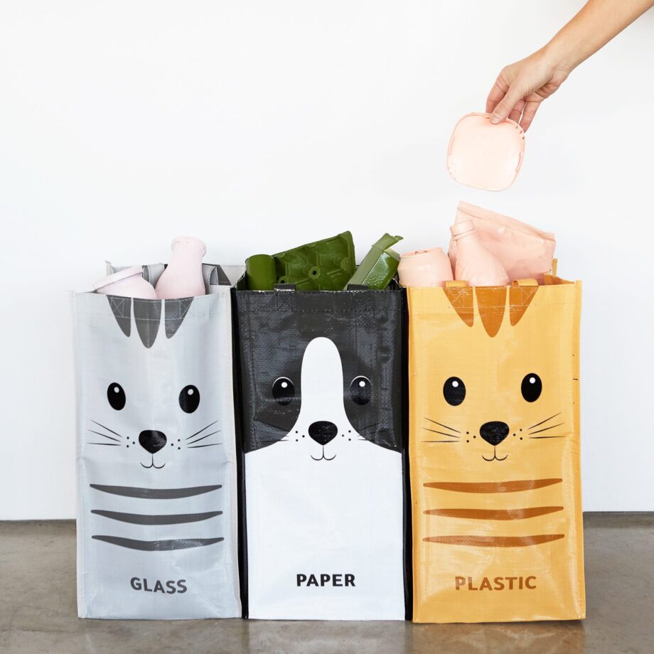Afval recycletassen met kat (set van 3)