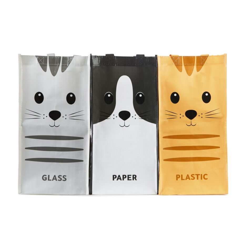 Afval recycletassen met kat (set van 3)
