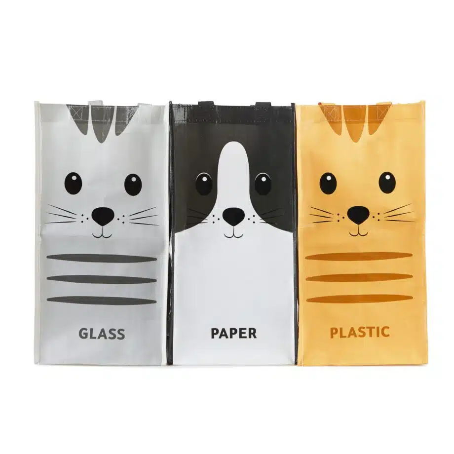 Afval recycletassen met kat (set van 3)