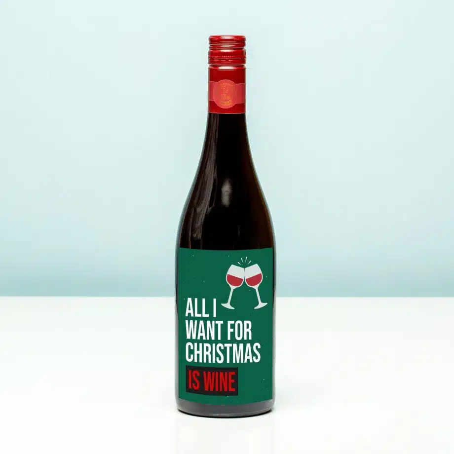 Kerst wijnfles All I want for Christmas is wine
