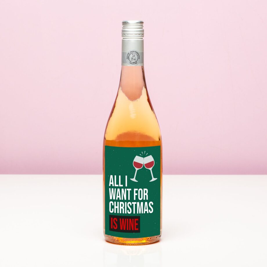 Kerst wijnfles All I want for Christmas is wine
