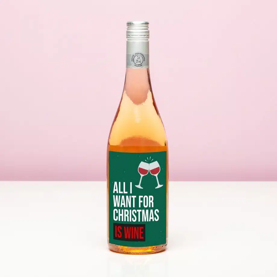 Kerst wijnfles All I want for Christmas is wine