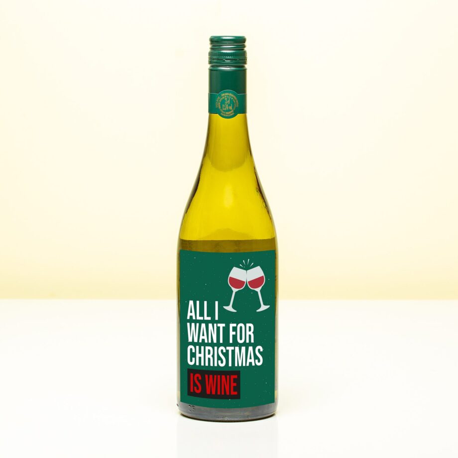 Kerst wijnfles All I want for Christmas is wine