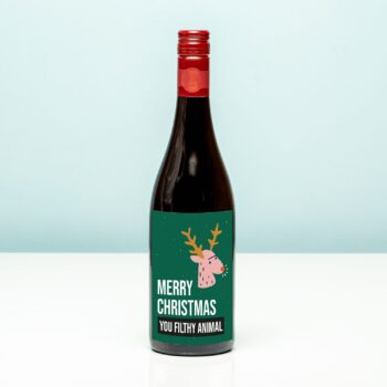Kerst wijnfles Merry Christmas you filthy animal - Rood (Merlot)