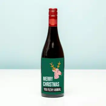 Kerst wijnfles Merry Christmas you filthy animal - Rood (Merlot)