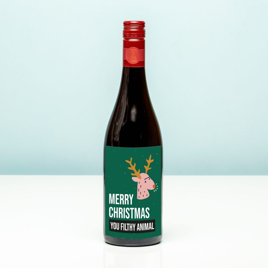 Kerst wijnfles Merry Christmas you filthy animal