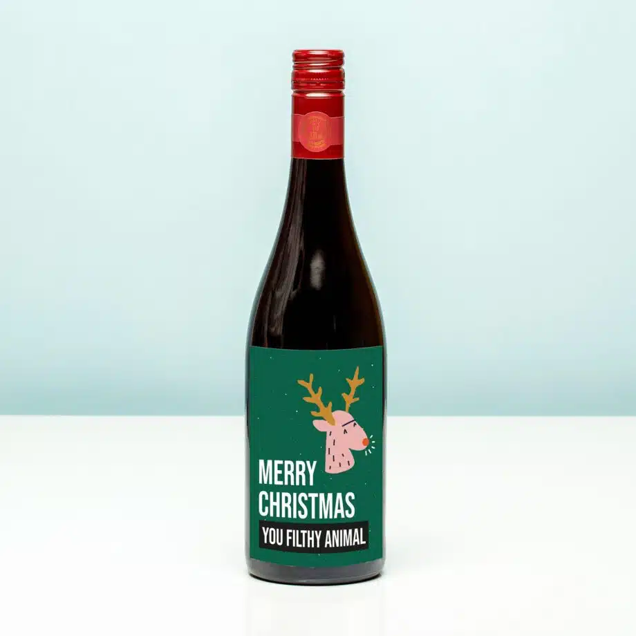 Kerst wijnfles Merry Christmas you filthy animal