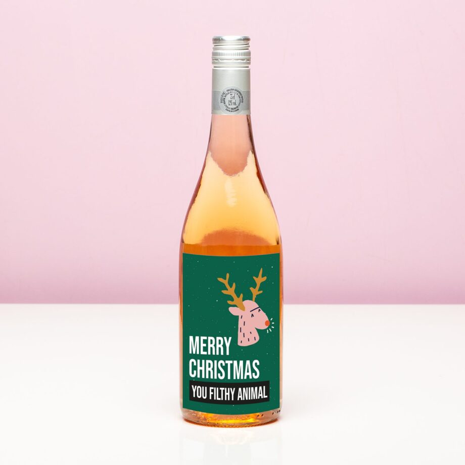 Kerst wijnfles Merry Christmas you filthy animal