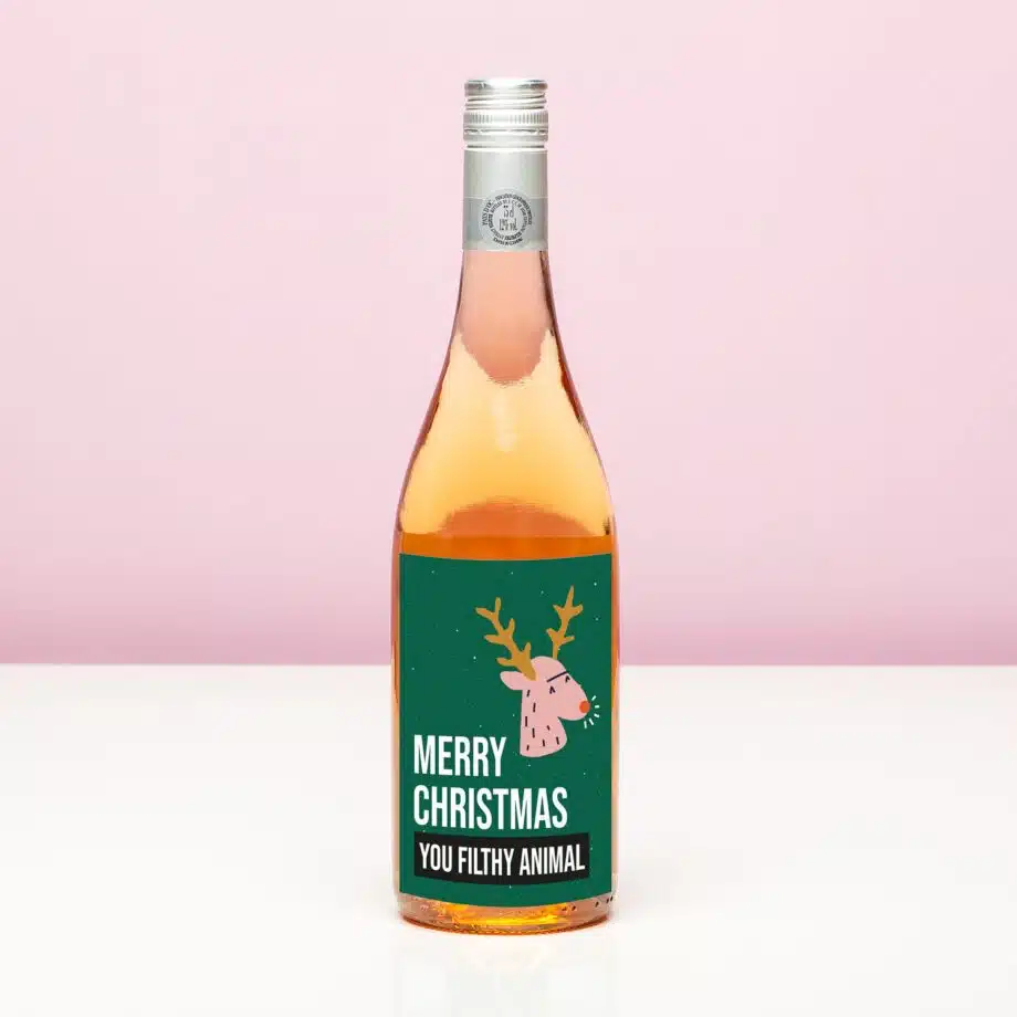 Kerst wijnfles Merry Christmas you filthy animal