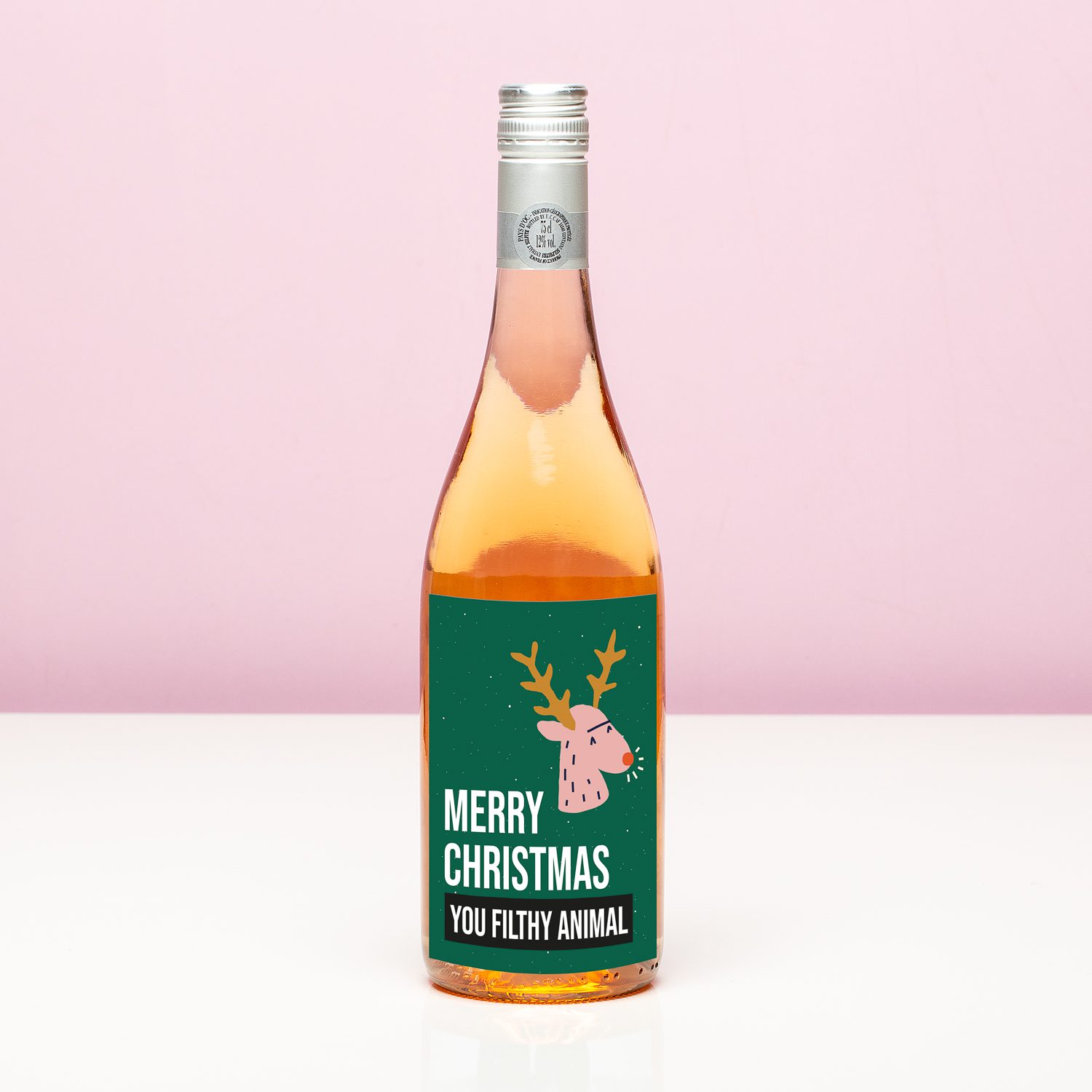 Kerst Wijnfles Merry Christmas You Filthy Animal - Rosé (Blush Rosé)