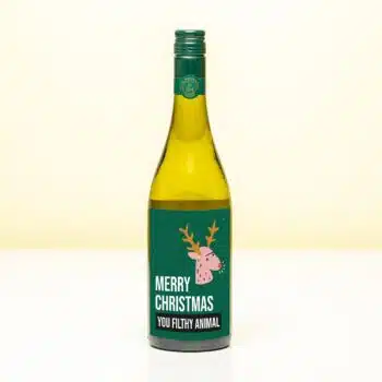 Kerst wijnfles Merry Christmas you filthy animal - Wit (Sauvignon Blanc)