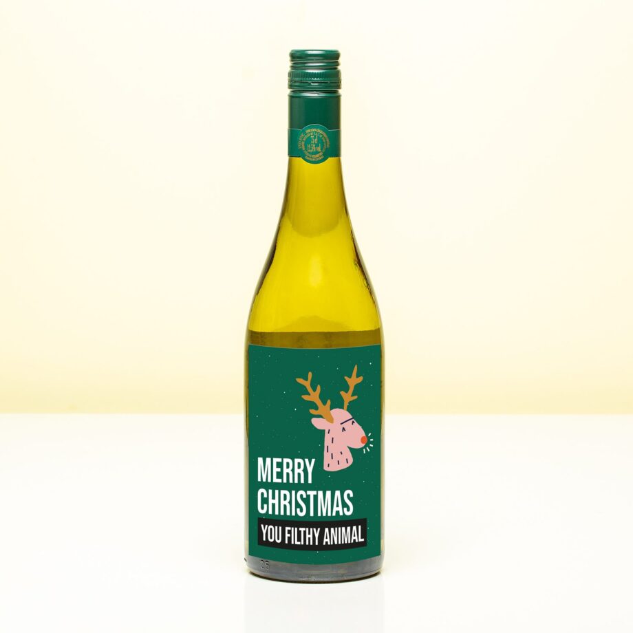 Kerst wijnfles Merry Christmas you filthy animal