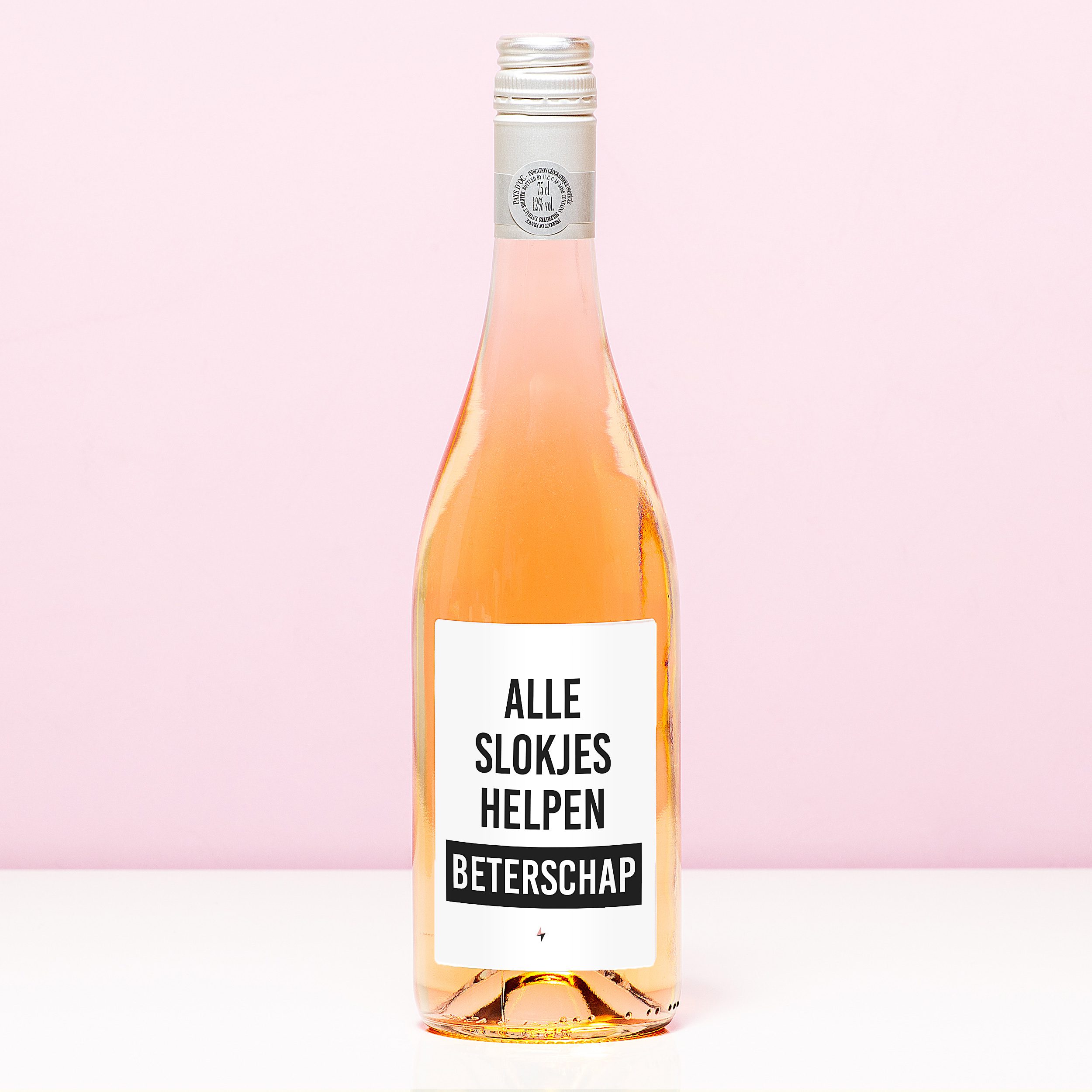 Wijnfles Beterschap Alle Slokjes Helpen - Rosé (Blush Rosé)