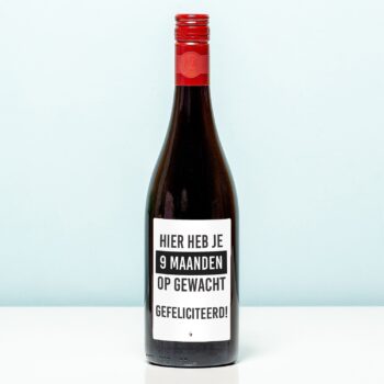 Wijnfles Hier heb je 9 maanden op gewacht - Rood (Merlot)