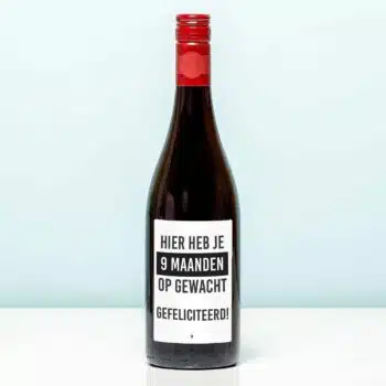 Wijnfles Hier heb je 9 maanden op gewacht - Rood (Merlot)