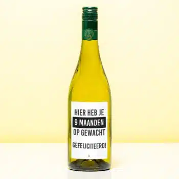 Wijnfles Hier heb je 9 maanden op gewacht - Wit (Sauvignon Blanc)