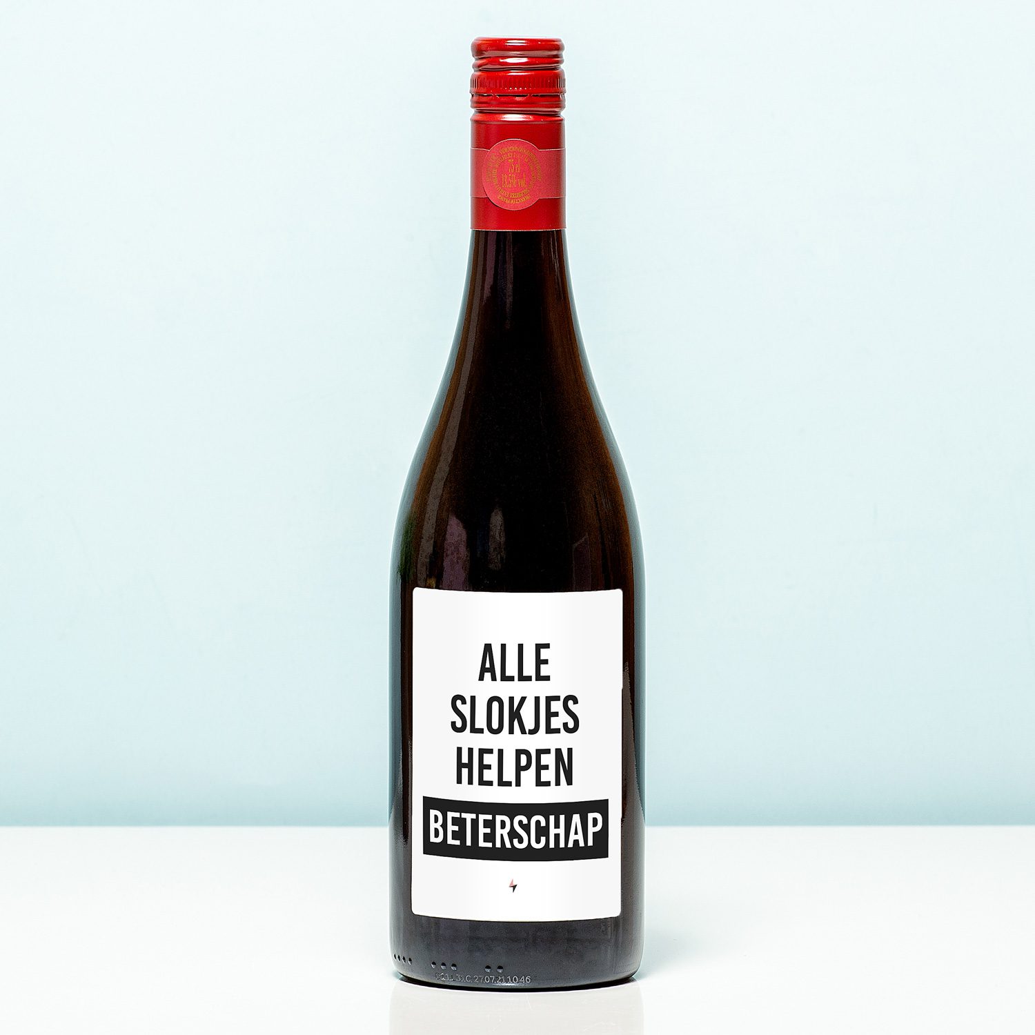 Wijnfles Beterschap Alle Slokjes Helpen - Rood (Merlot)