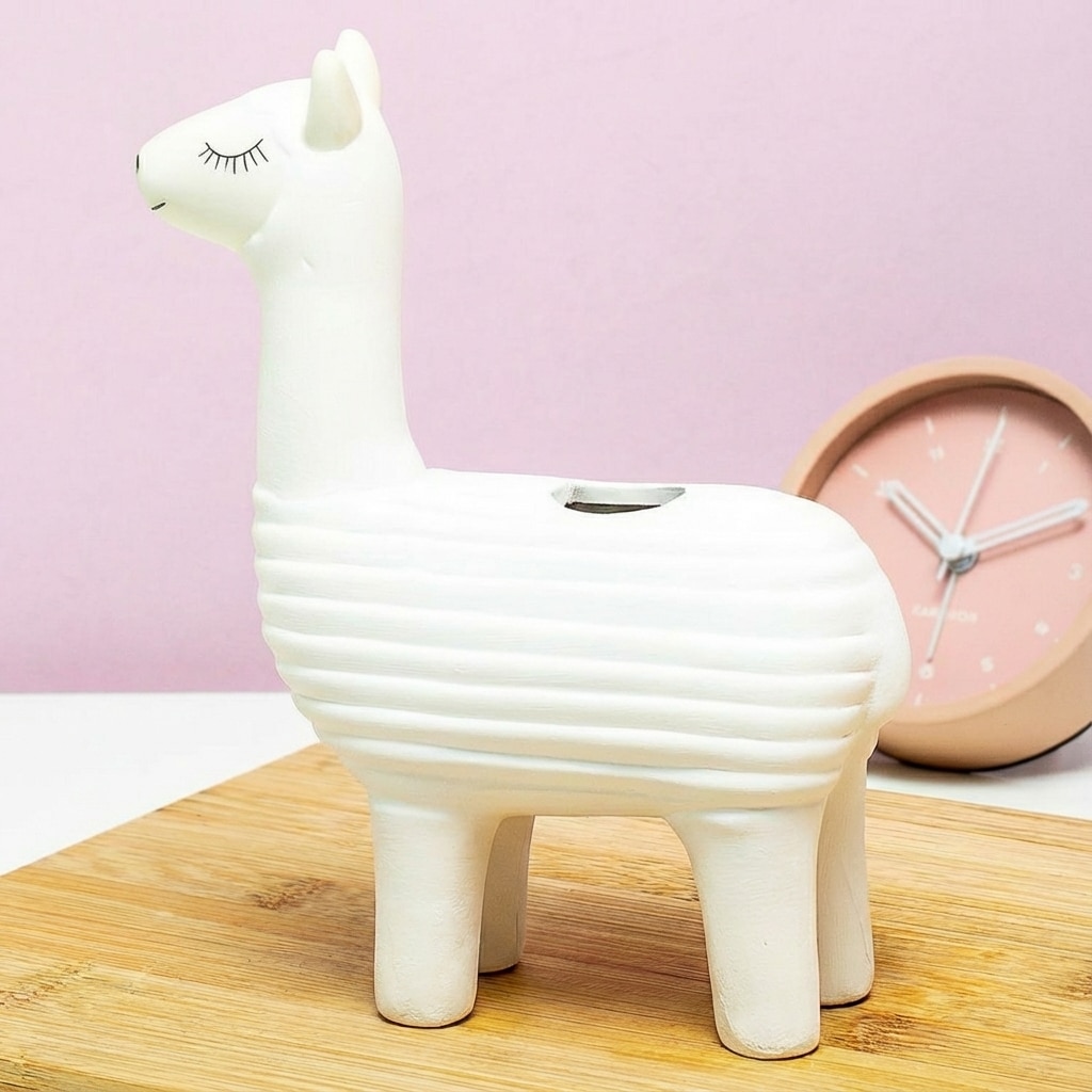 Lama bloempot met zaadjes