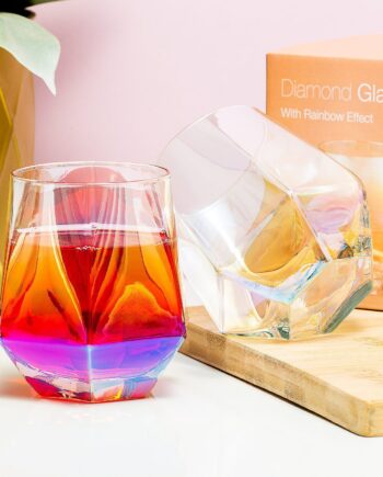 Diamant glas met regenboogeffect (set van 2)