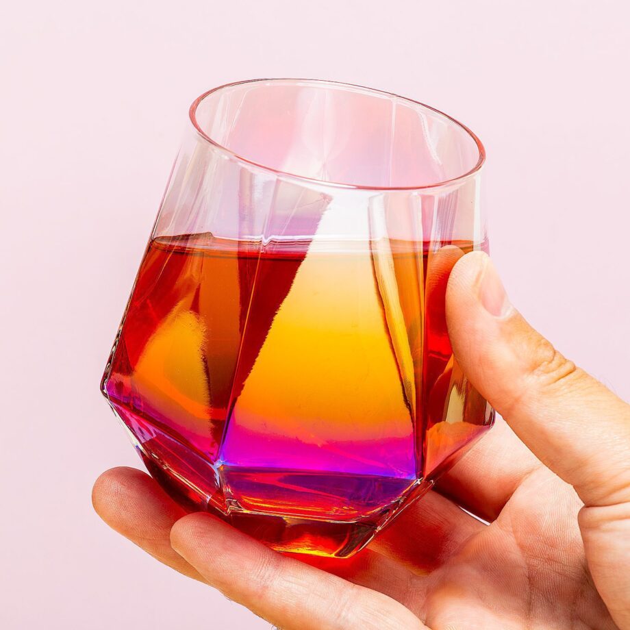 Diamant glas met regenboogeffect (set van 2)
