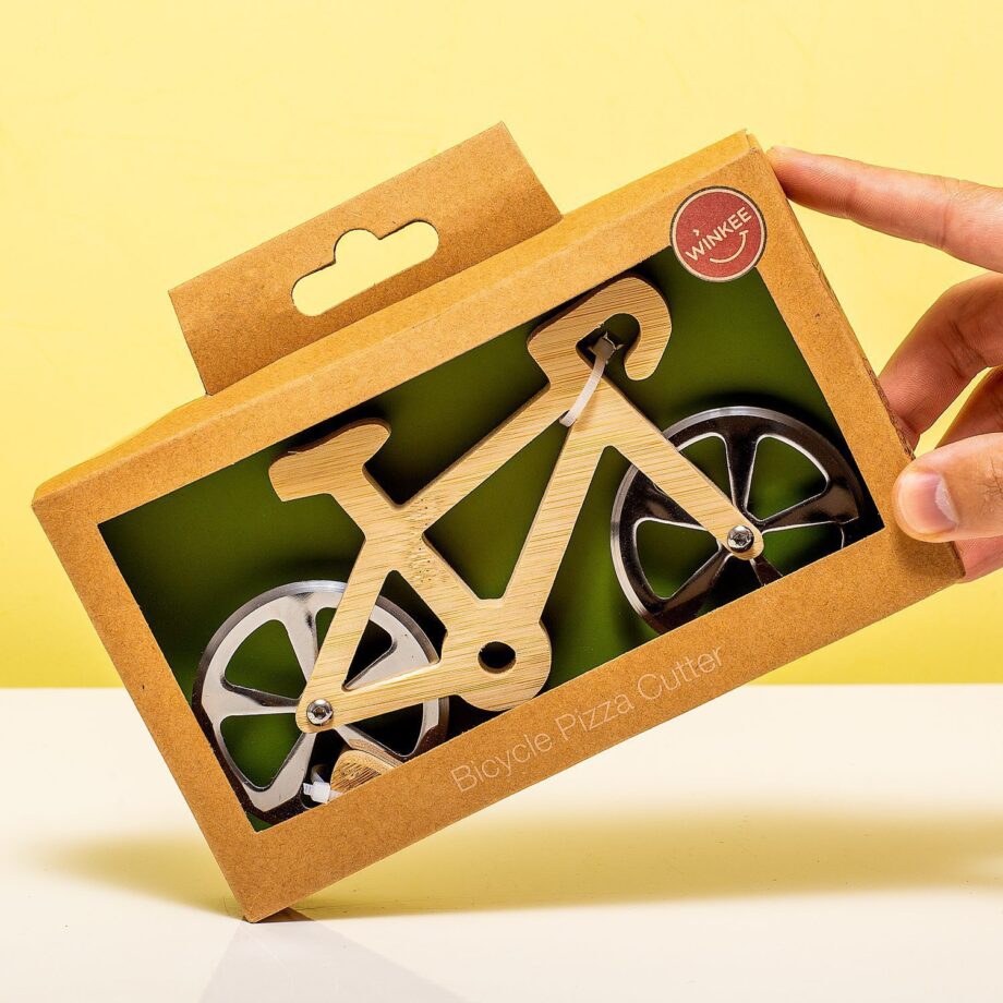 Houten fiets pizzasnijder