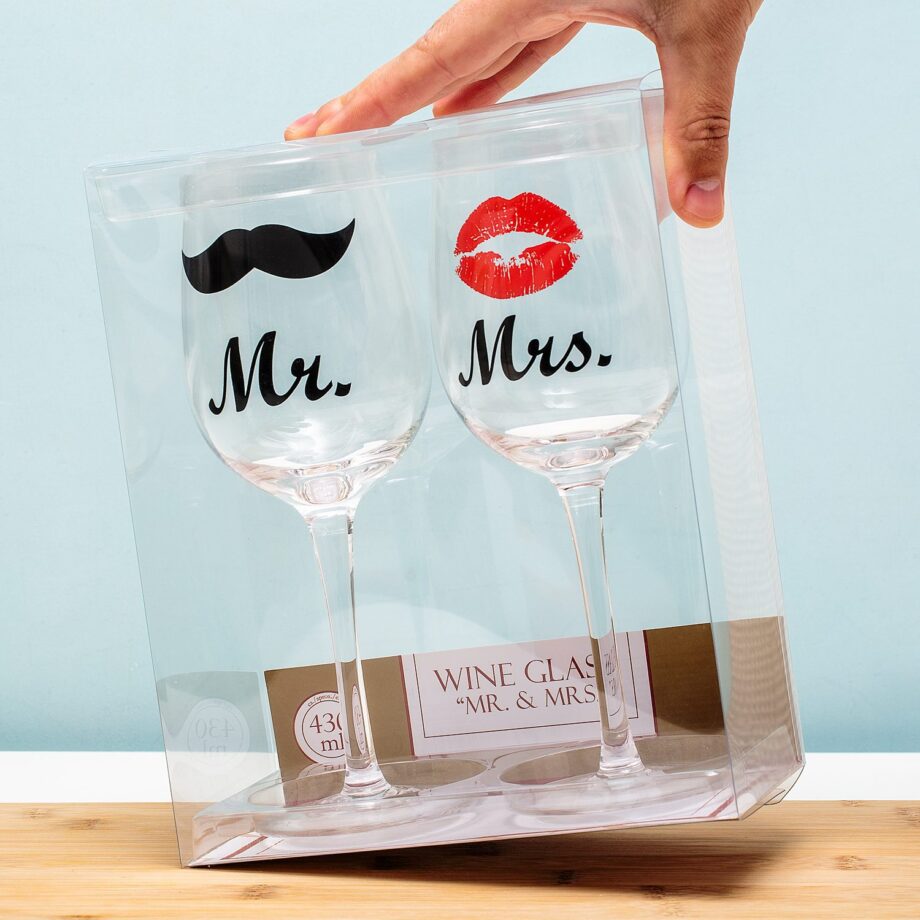 Mr. en Mrs. wijnglazen (set van 2)