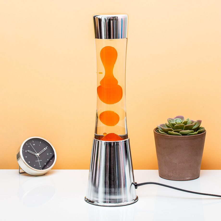 Lavalamp zilver met oranje lava