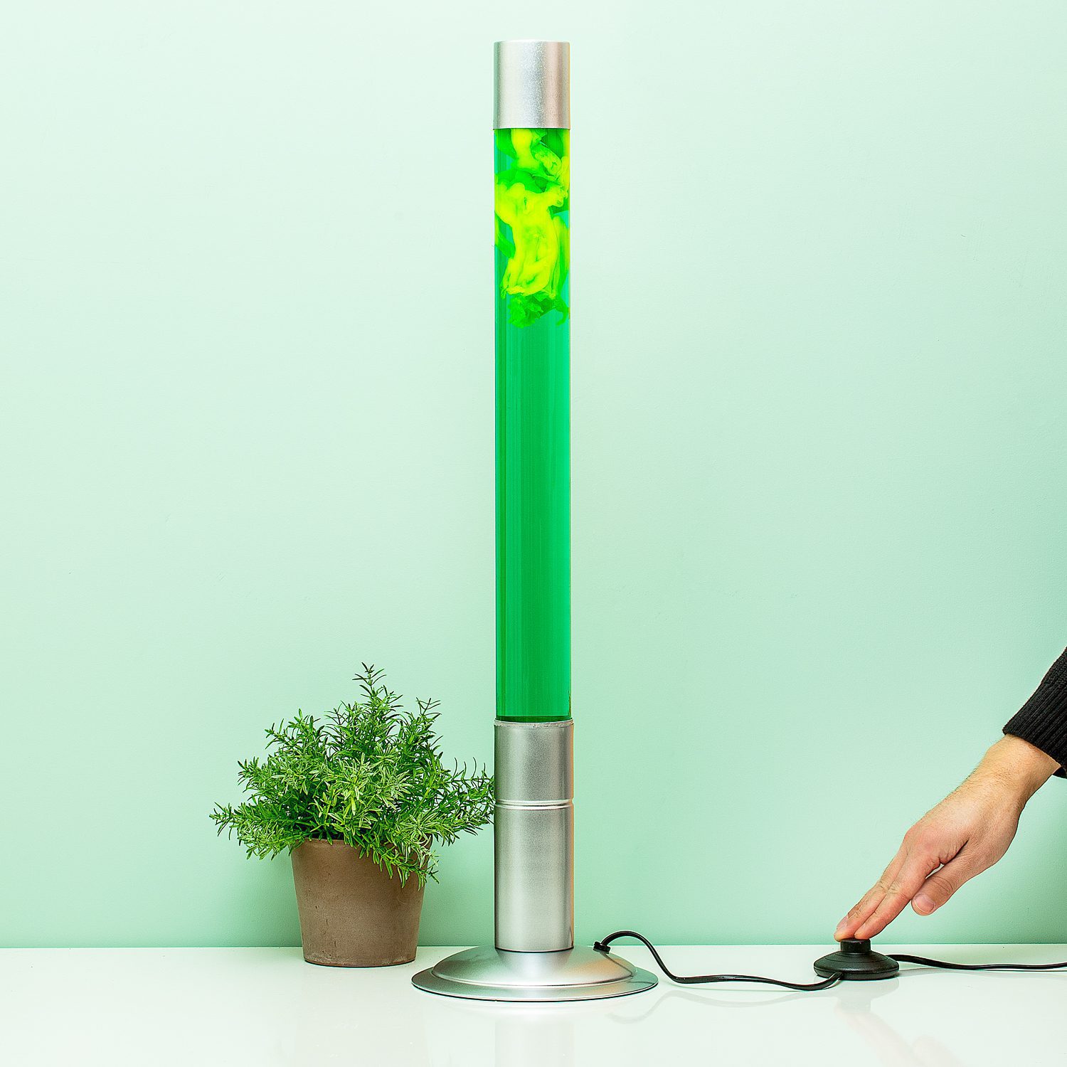 XXL Lavalamp Zilveren Basis Met Groen En Geel