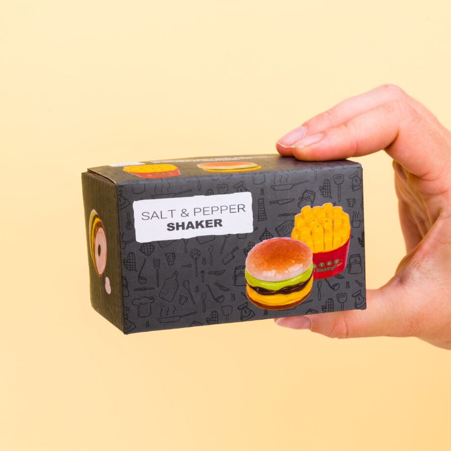 Hamburger en frietjes peper- en zoutstel