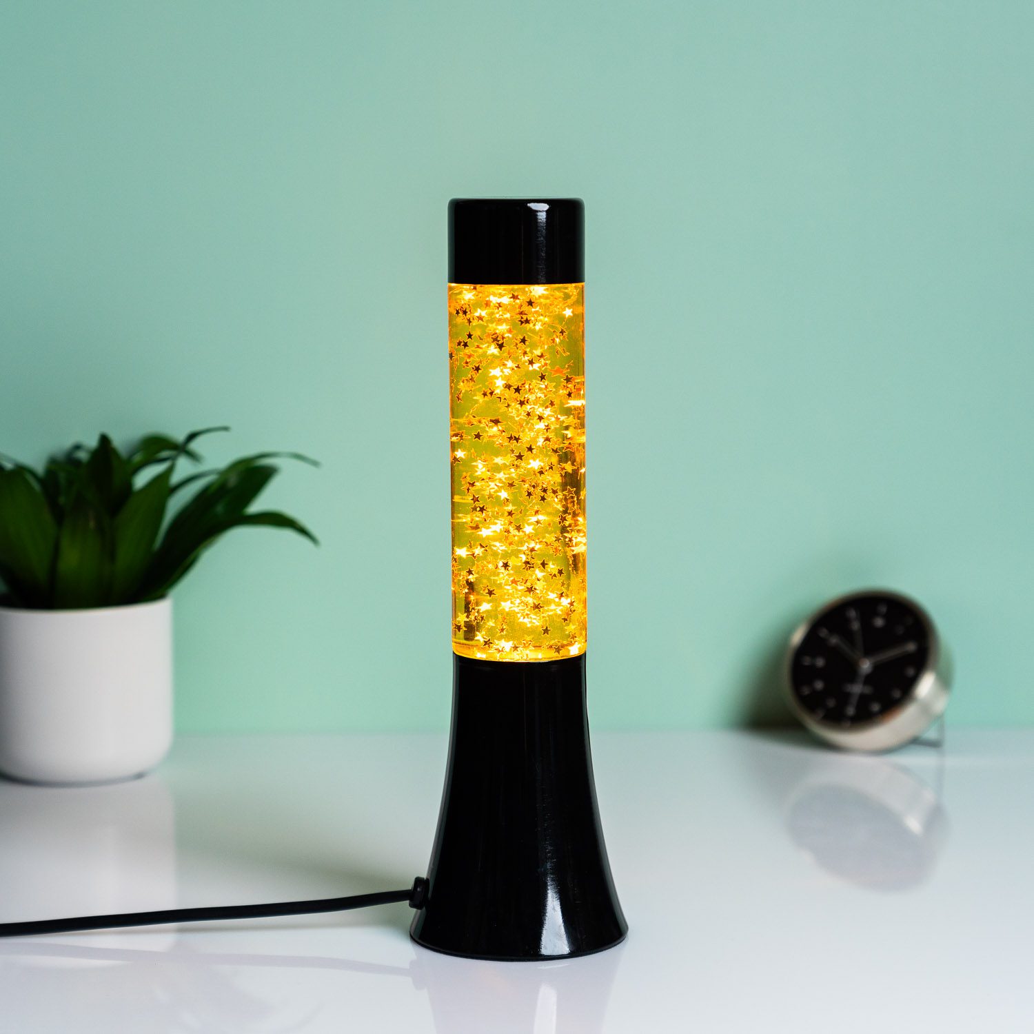 Mini Lavalamp Met Glitters - Zwart/goud