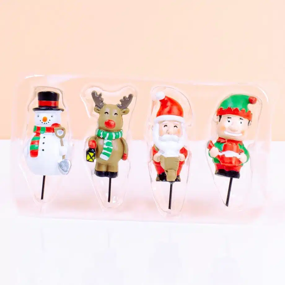 Mini kerstfiguren voor bloempot (set van 4)