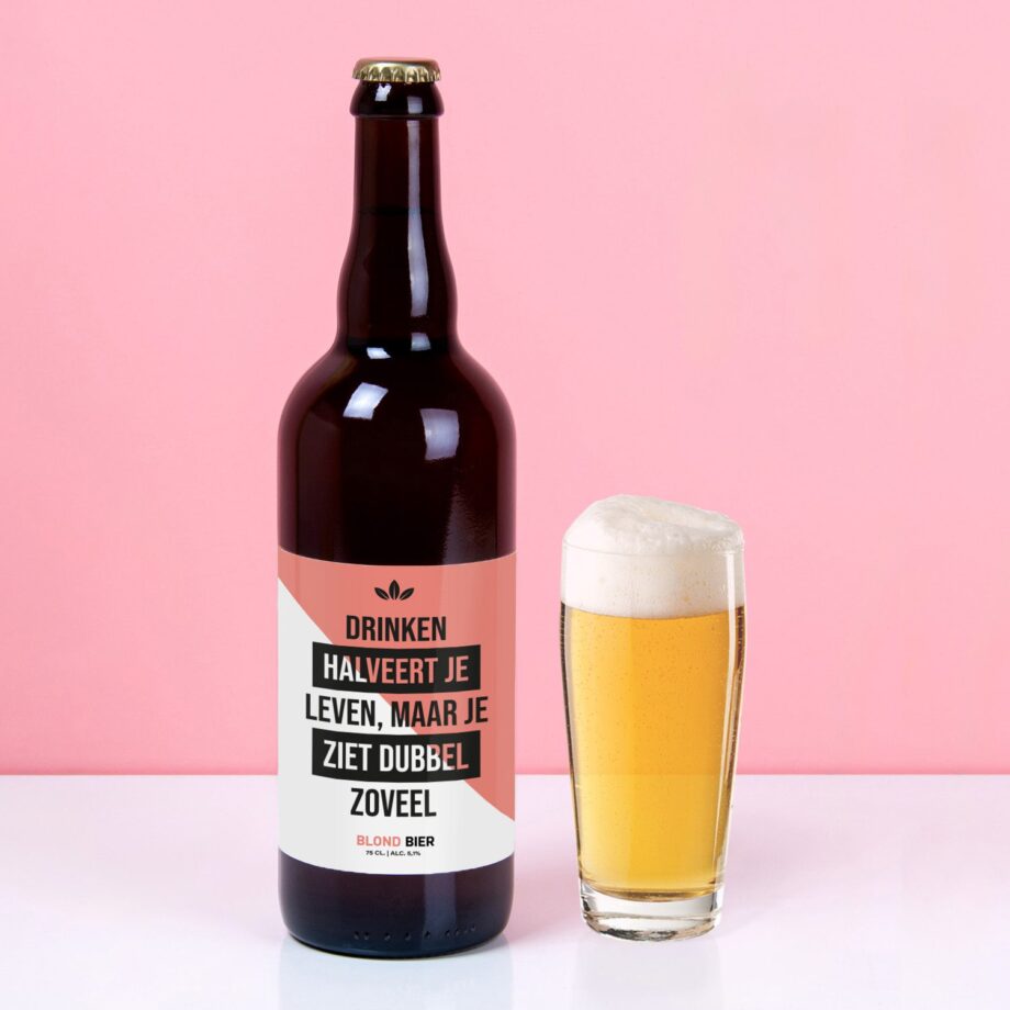 Bierfles Drinken halveert je leven (750 ml)